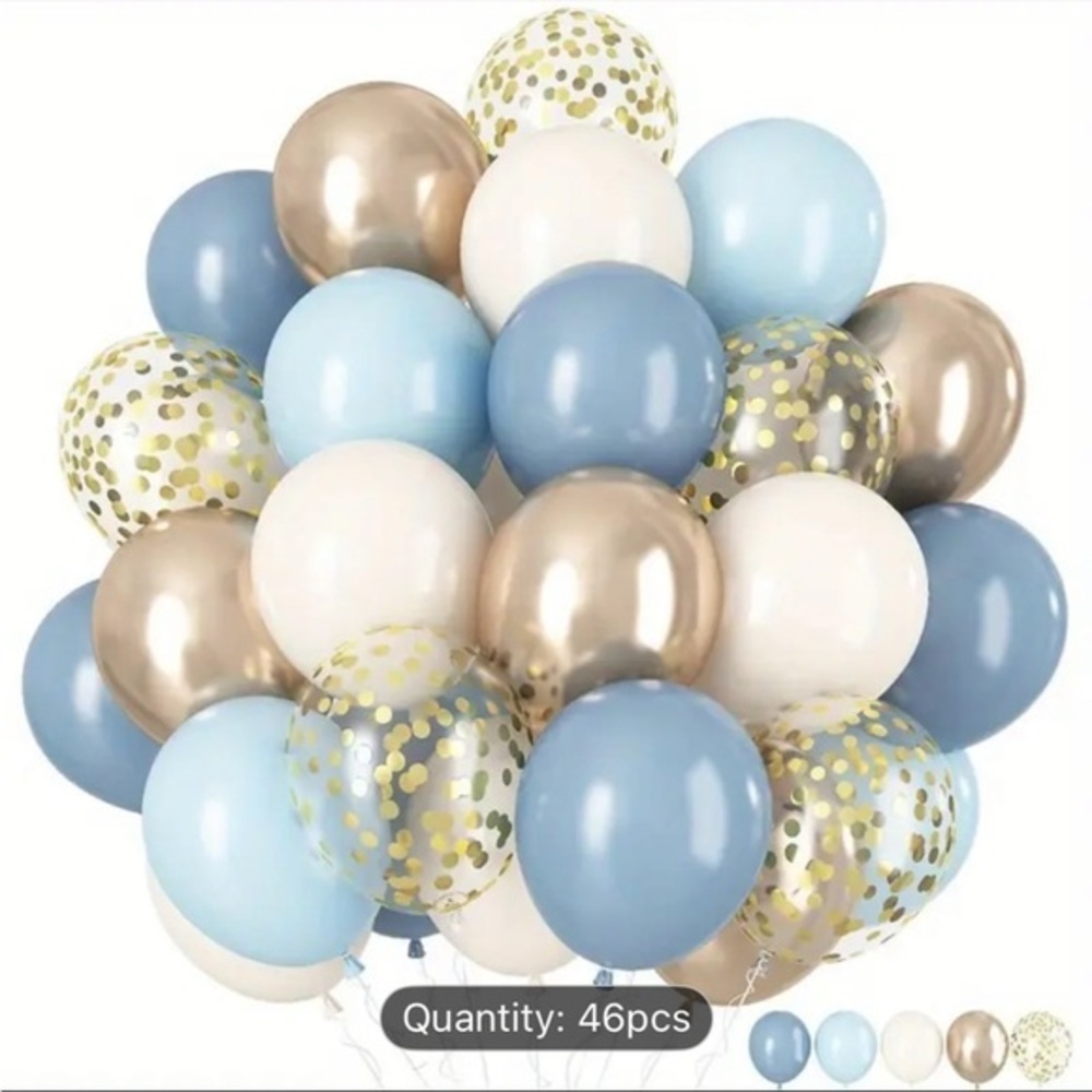 Chic Blue, Gold, and White Balloon Set - 46 Pieces